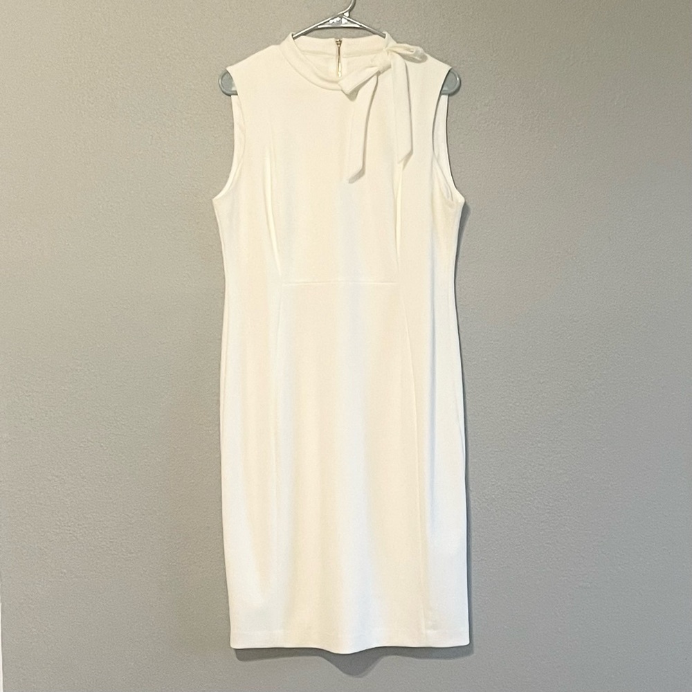Calvin Klein* Womens Ivory Crepe Bow-Neck Sheath Dress* Size 14* True to fit